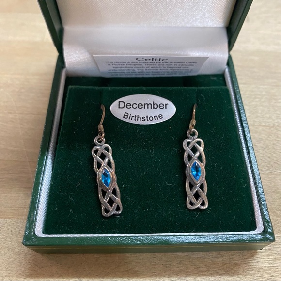 TOUCAN Sterling Silver Celtic December Birthstone Earrings - Picture 2 of 4